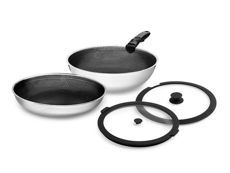 MIXED FRYING PAN WITH DETACHABLE HANDLE 2-PC WOK SET - 1