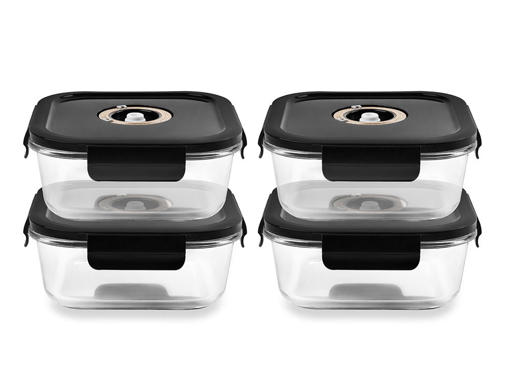 SQUARE VACUUM GLASS CONTAINER - 1230ML - SET - 4PC - 1