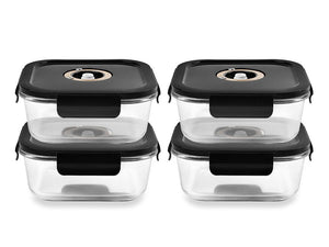 SQUARE VACUUM GLASS CONTAINER - 1230ML - SET - 4PC - 1